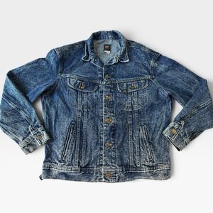 VINTAGE Lee Rider Denim Jacket Mens Medium Blue Jean Acid Wash Trucker Shacket